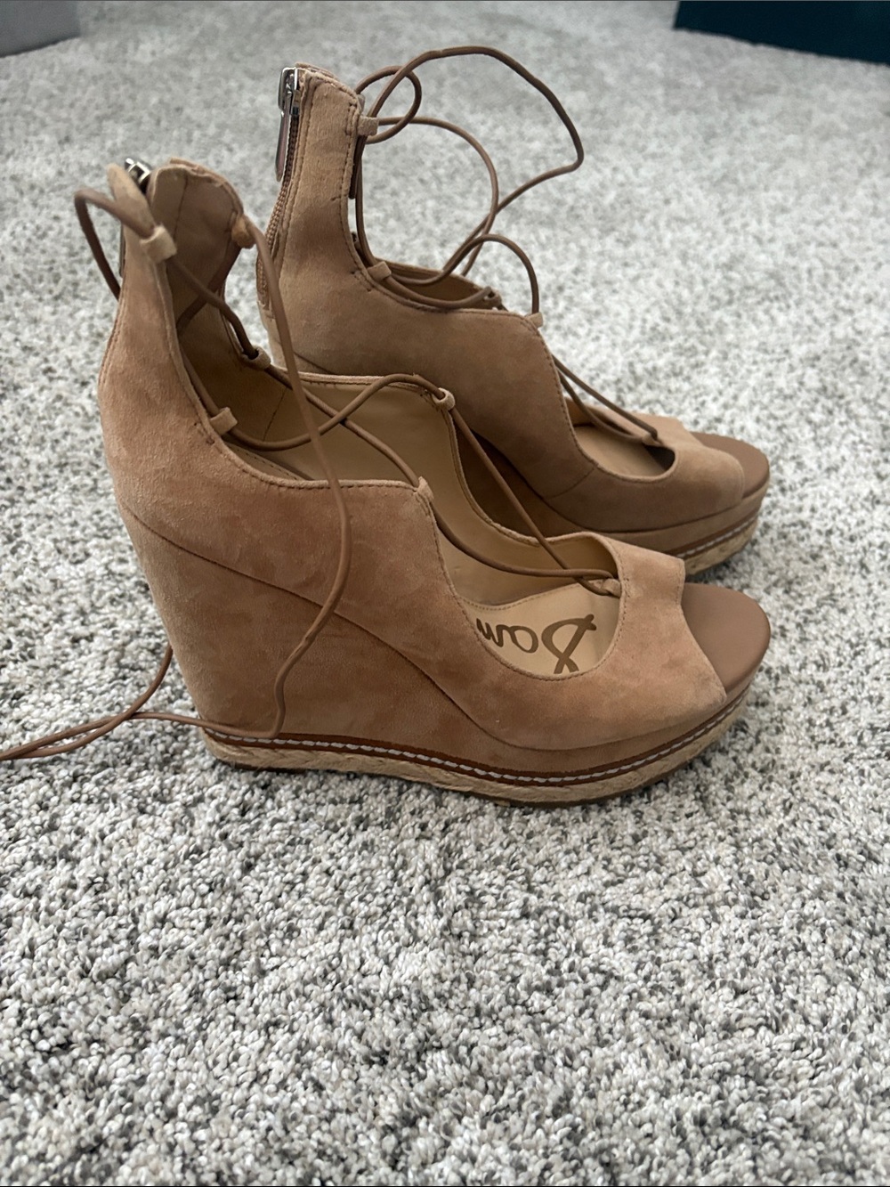 Sam Edelman Tan Suede Lace-Up Wedge Sandals